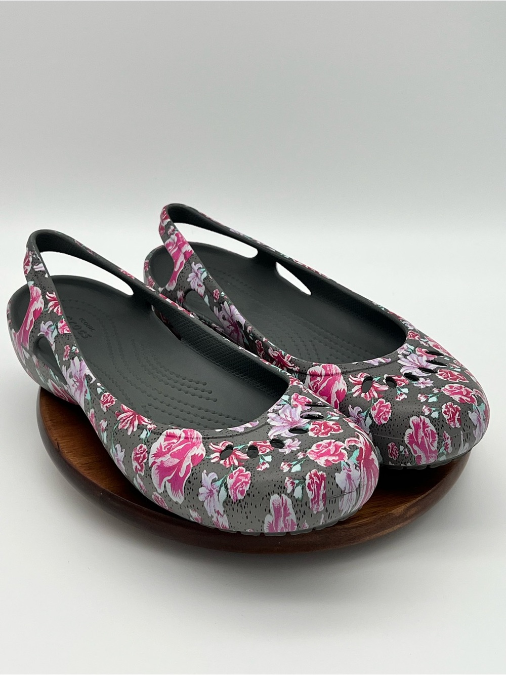 Crocs Kadee Slingback Floral Pink Gray Slip On Casual Comfort Women Shoe Sz.9